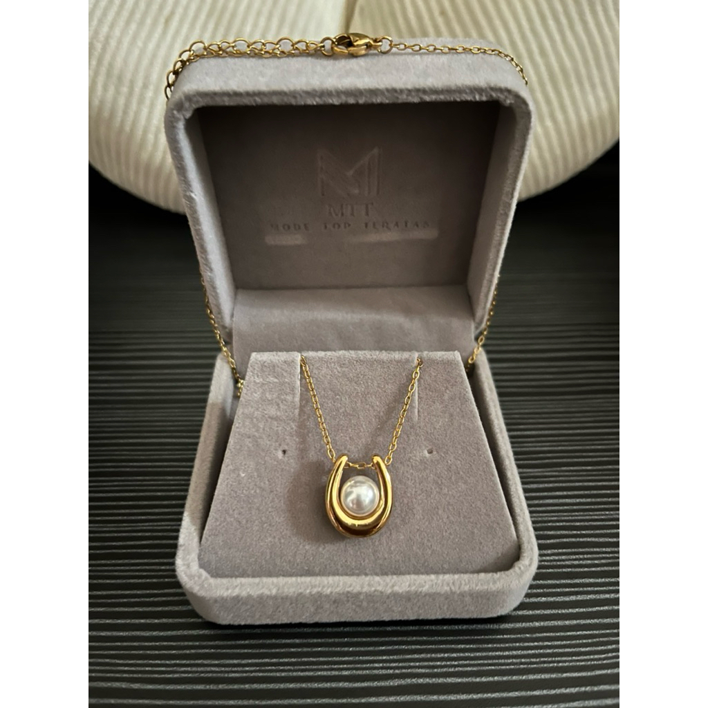 Kalung Titanium Gold Liontin Mutiara