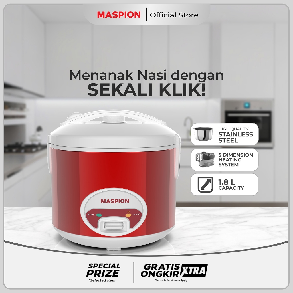 Maspion Rice Cooker Magic Com Stainless Steel 1.8 Liter MRJ-1808 MS