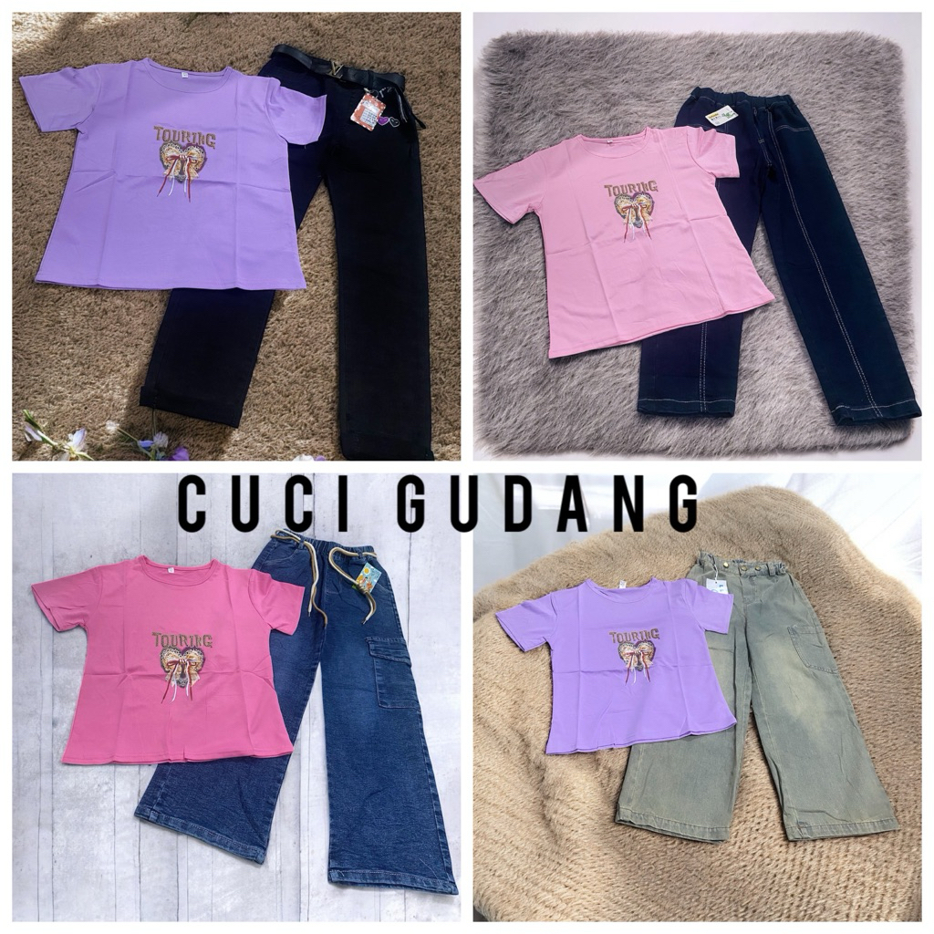 Setelan Anak Perempuan Set jeans Cargo Kulot Korean Style Import
