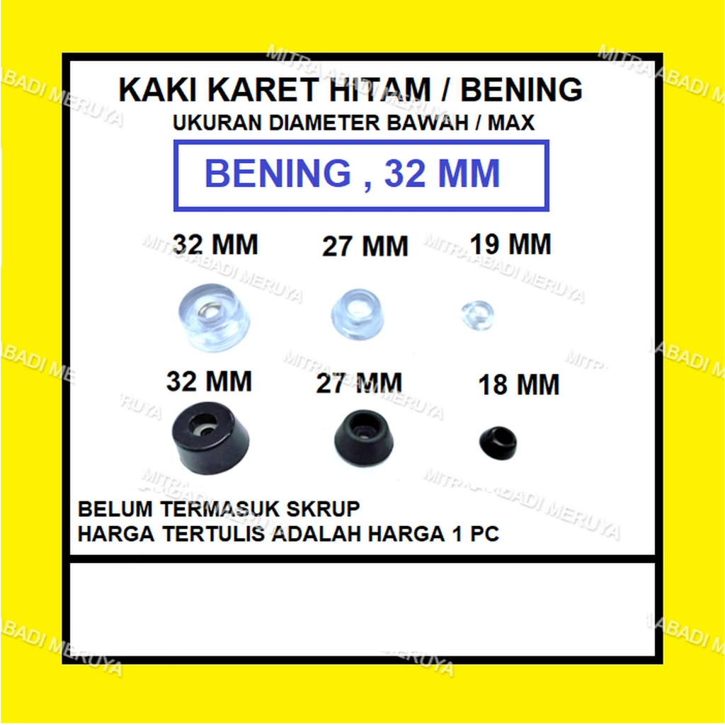 Kaki karet Alas Kaki Meja Kursi Lemari Bening 32 mm