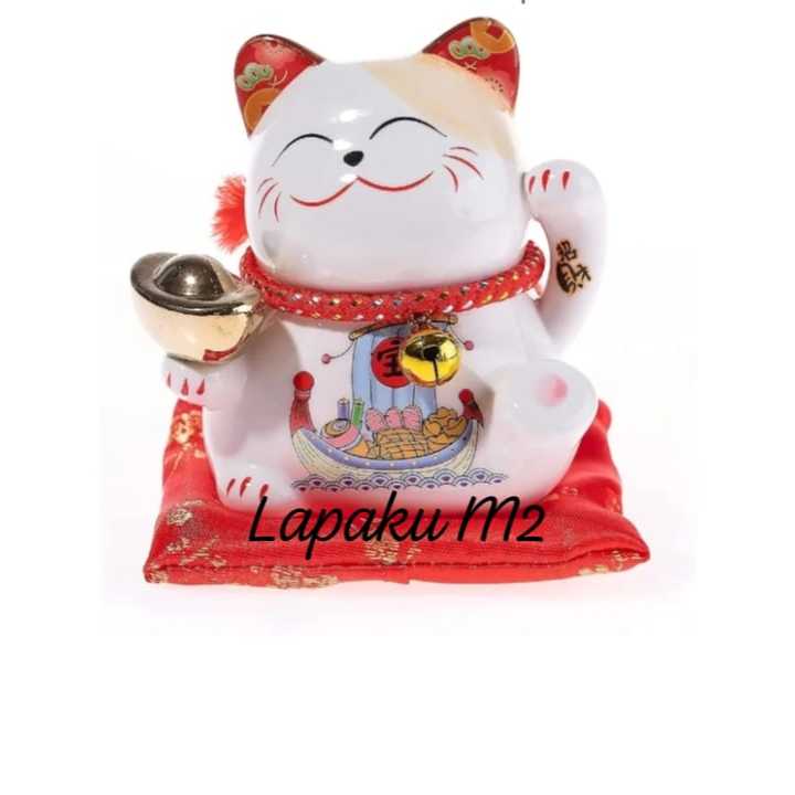 Pajangan Patung Kucing Hoki Celengan Keramik Pegang uang