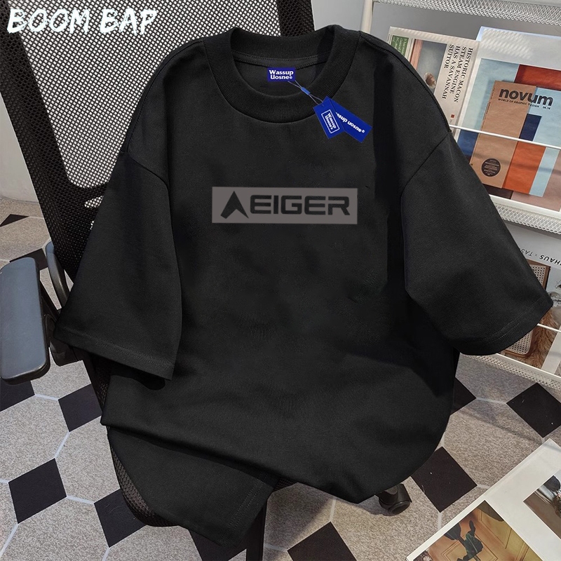 BOOMBAP American retro Style T-shirt Oversize Original EIGER Print top| Kaos Wanita Hitam | Kaos pri