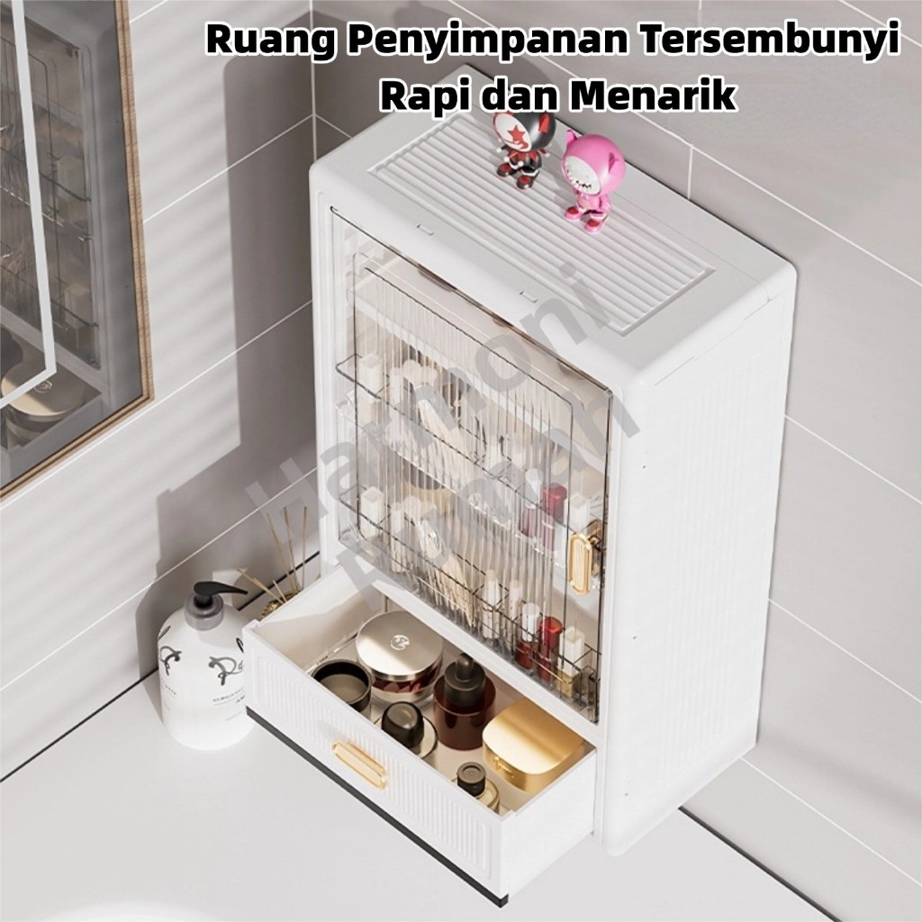 Lemari Dinding Plastik Multifungsi dengan Laci dan Pintu Transparan, Tanpa Bor, 32x12x40 cm