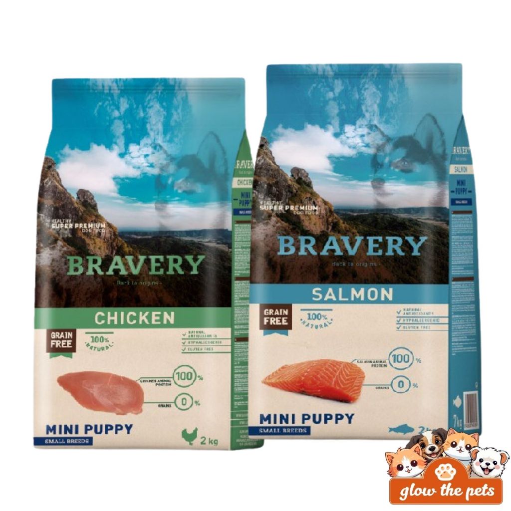 BRAVERY MINI PUPPY 400gr Small Breed - Makanan Anak Anjing Rasa Salmon Chicken Kering / Dry Dogfood 
