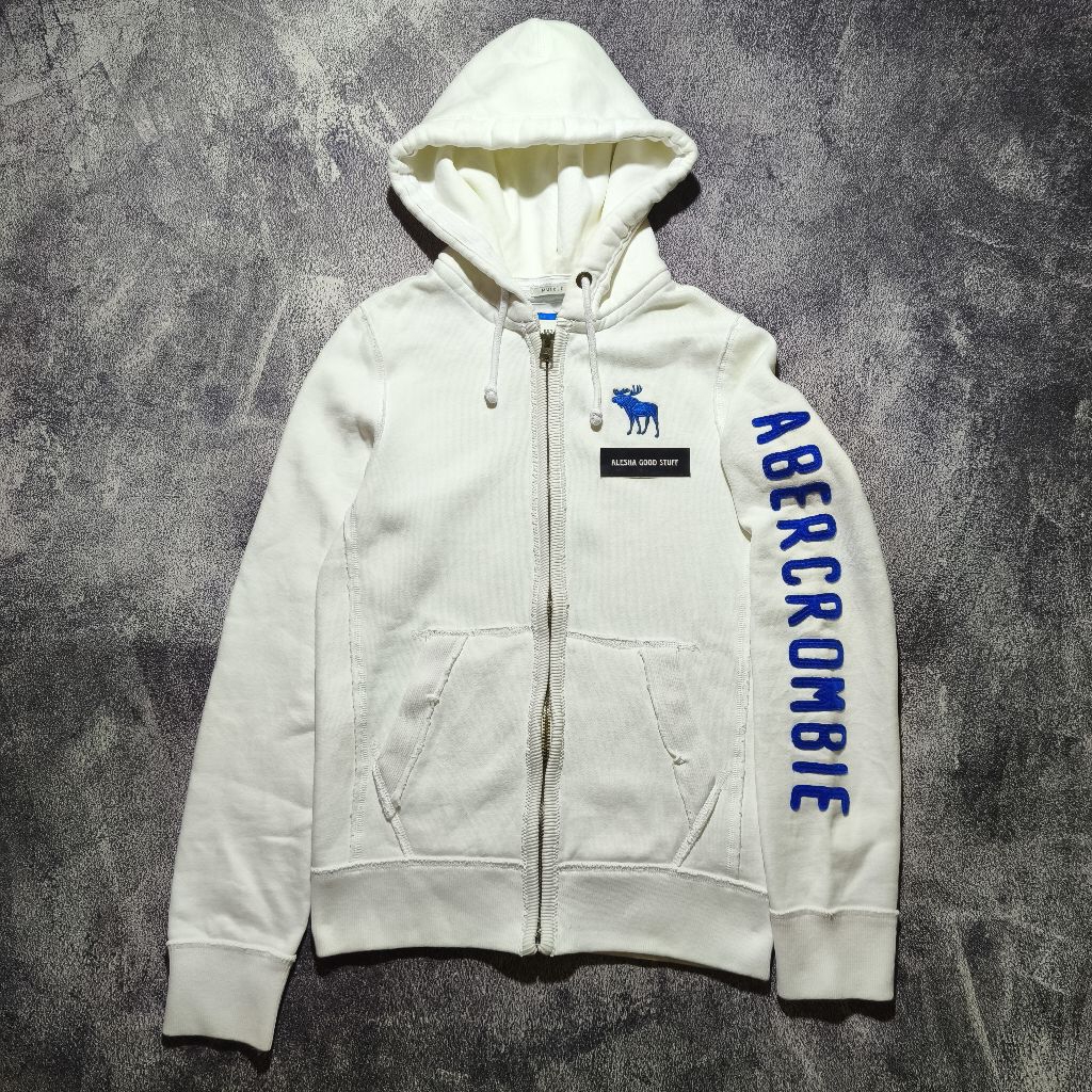 HOODIE ABERCROMBIE SPELLOUT PUTIH BIRU