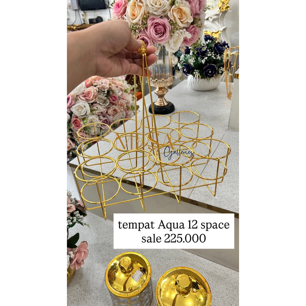 tempat aqua gelas gold besi