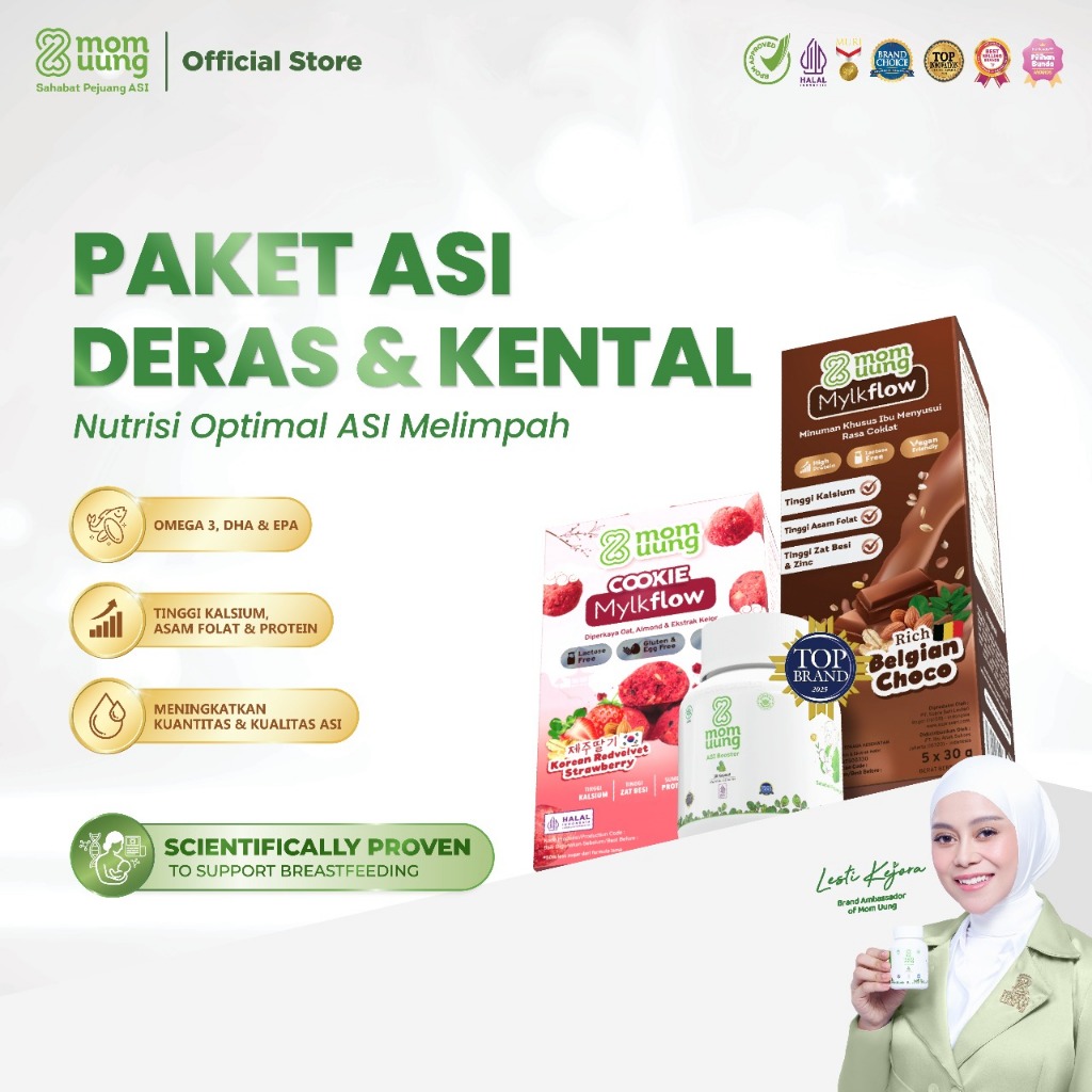 Mom Uung Paket ASI Deras & Kental - ASI Booster 30 Kapsul + Cookie Mylkflow + Susu Mylkflow / Pelanc