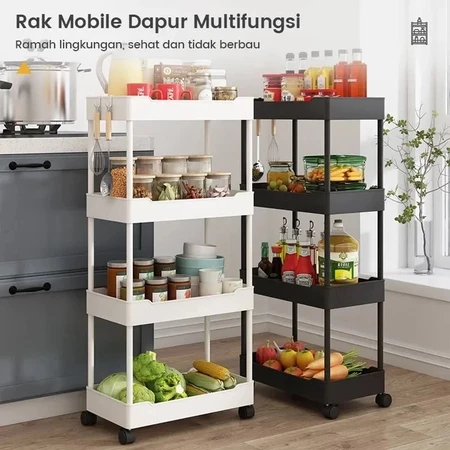 Rak kamar mandi plastik, rak susun serbaguna dengan roda Rak Bumbu Rak Susun Kosmetik