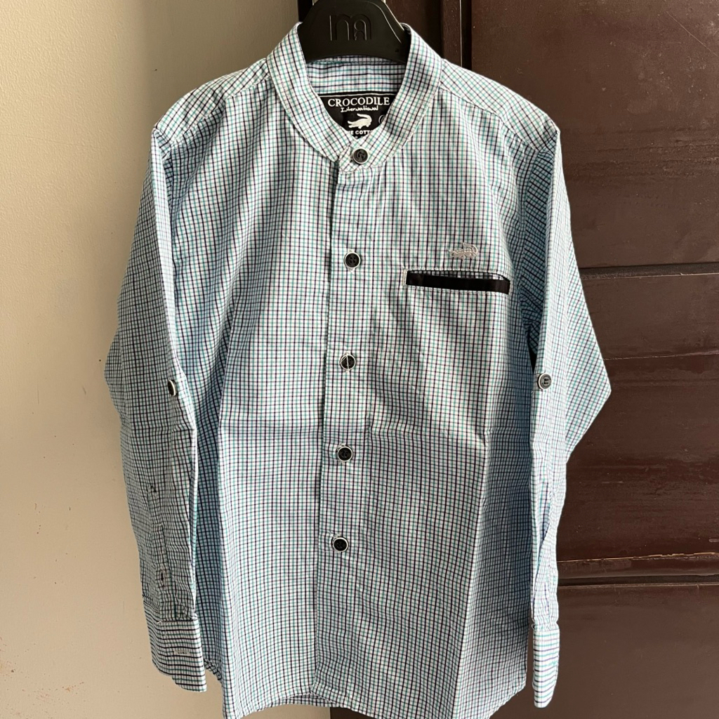 Preloved Kemeja Koko Anak Tangan Panjang Kotak Hijau Crocodile