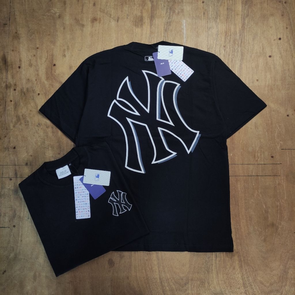 KAOS TSHIRT TEES MLB LIKE NEW YORK OUTLINE SHADOW NAVY BASIC PRINTED BLACK BESTSELLER