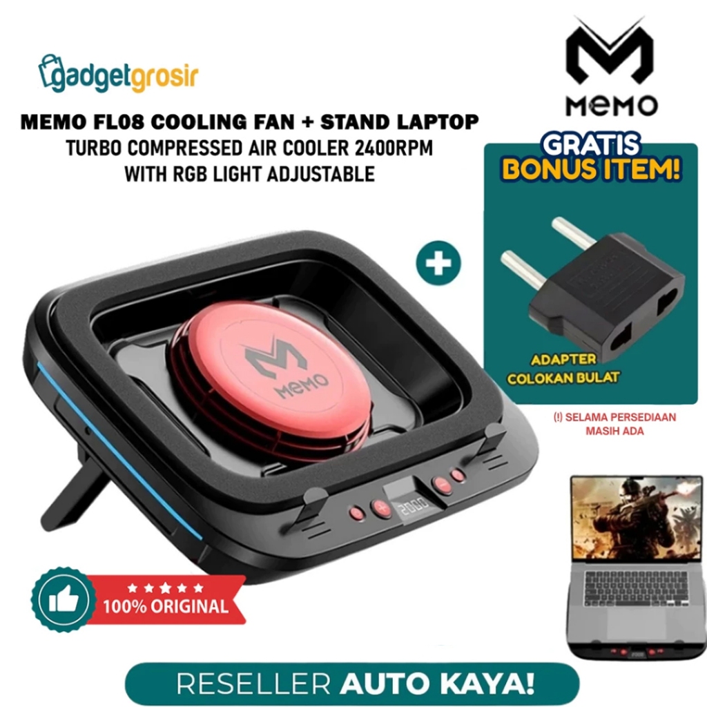 Memo FL08 Cooling Fan Laptop 2400RPM Turbo Compressed Air Cooler RGB Stand Pendingin Notebook
