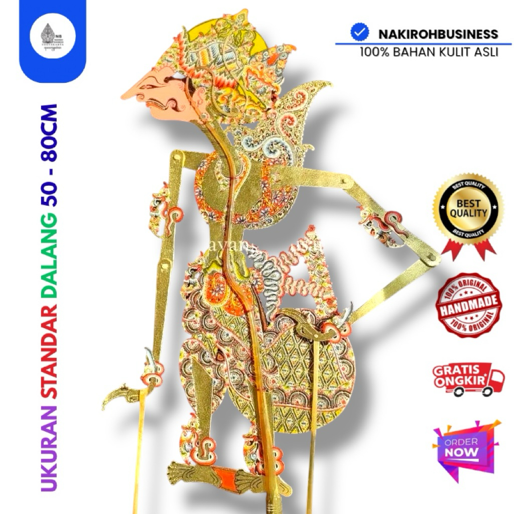 NAKIROHBUSINESS Wayang Kulit Kerbau ASLI Karno Basu Karno Kualitas Alusan Ukuran 70cm Standar Dalang