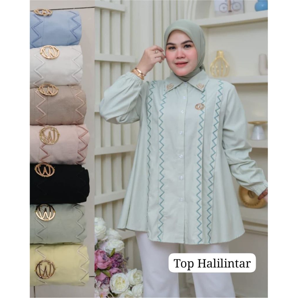 Top Halilintar Winody Update Fashion Terbaru Winody Atasan Wanita Kekinian Hijab Friendly kemeja Tan