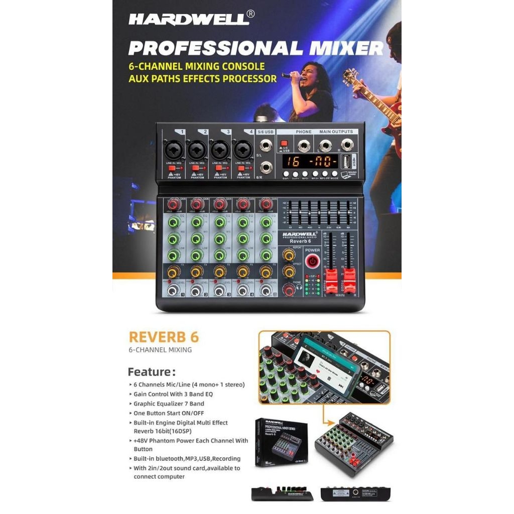Mixer Audio Hardwell 4 Channel Reveb 4 Mixer Hardwell Reveb 4