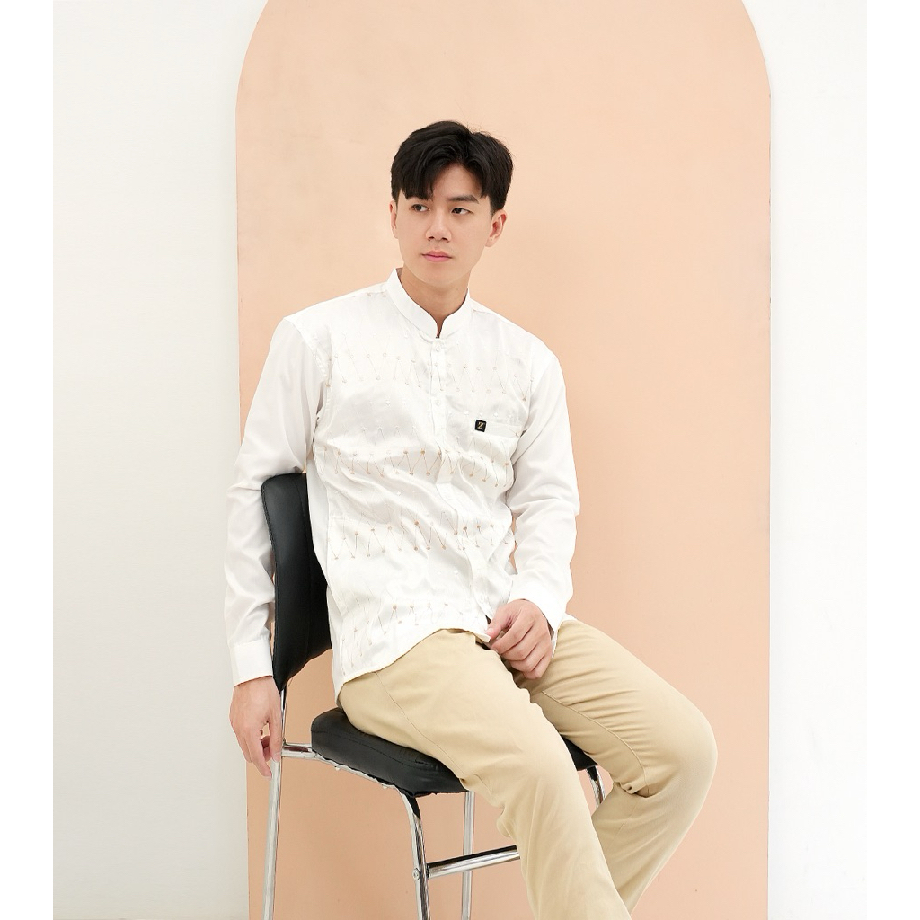 ZABEER Kemeja Koko Pria Brokat Kombinasi - Bw Tuton