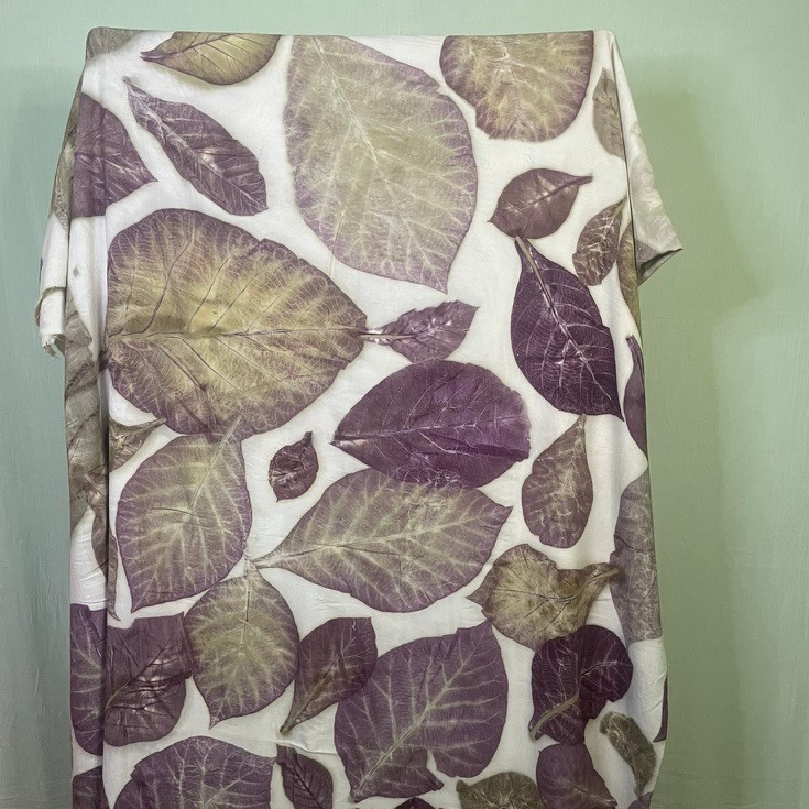 Kain Ecoprint Katun Rayon Motif Daun Jati