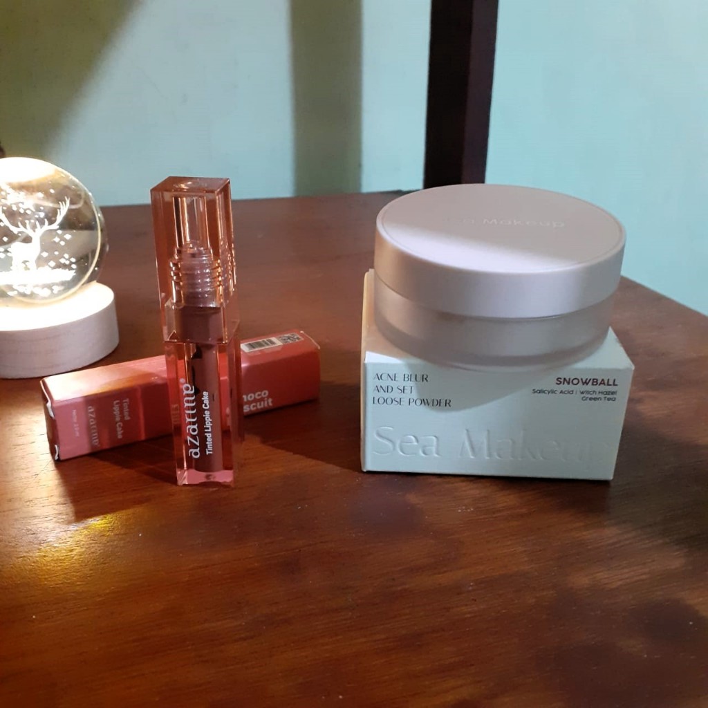 preloved sea make up acne blur set loose powder