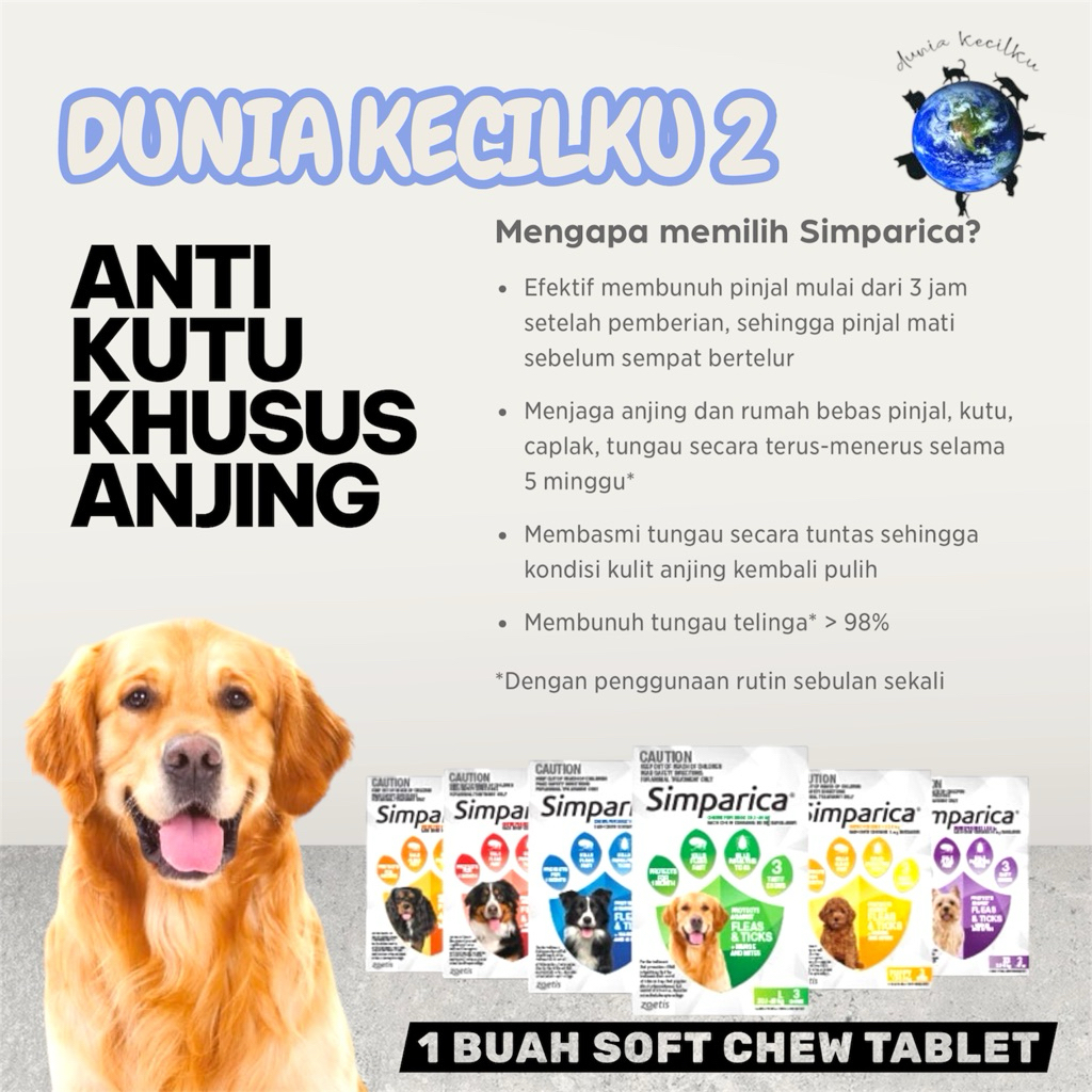 Simparica Anti Kutu Anjing Kucing (1 Tablet Kunyah) Ampuh Perlindungan 1 Bulan