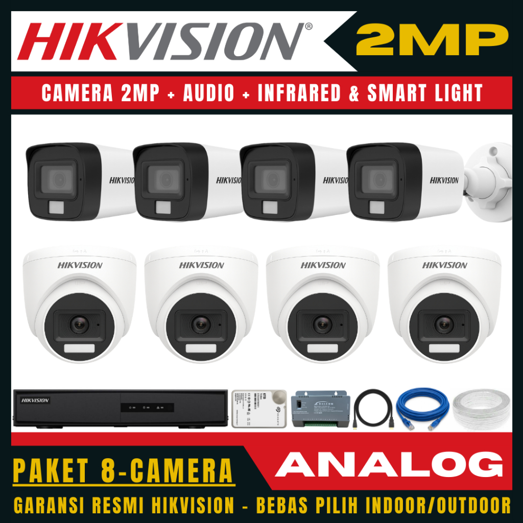 Paket cctv hikvision 2mp audio 8 channel 8 kamera paket cctv lengkap