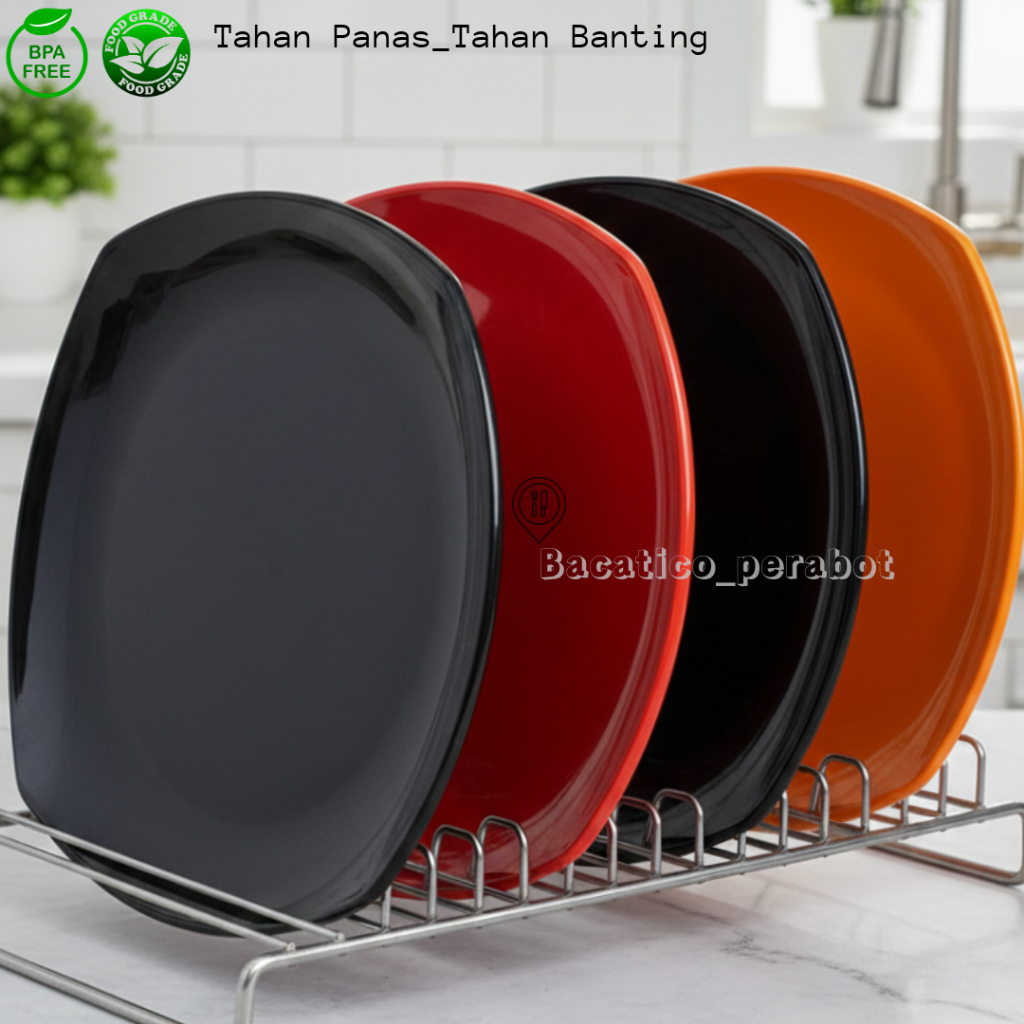 6 Piring Melamin Jumbo 23cm Segi Ceper Semi Melamin Nasi Prasmanan Hotel Prasmanan Piring Anti Pecah