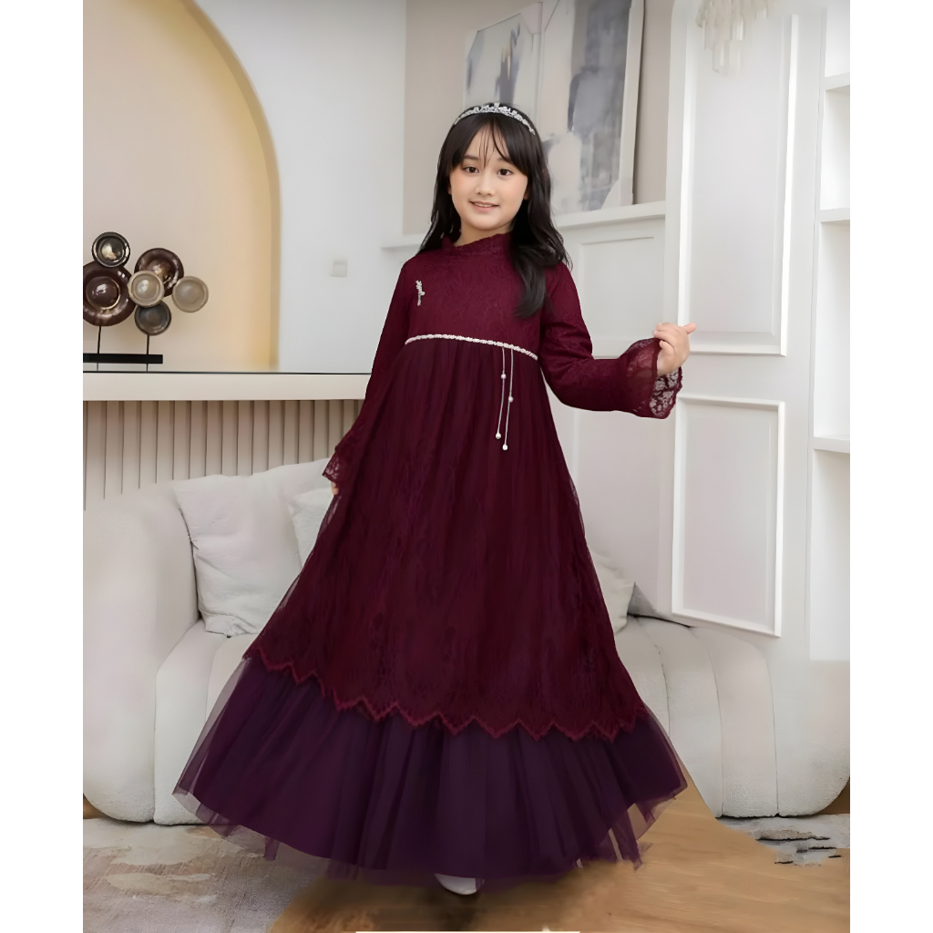 Gamis Brokat Anak Remaja Tanggung Usia 10-13 Tahun Bahan Velvet Kombinasi Brukat Premium Gamis Viral