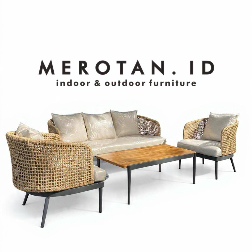 Set Sofa Tamu Outdoor Anyaman Rotan Sintetis / Set Kursi Tamu Outdoor / Kursi Cafe / Sofa Hotel Outd