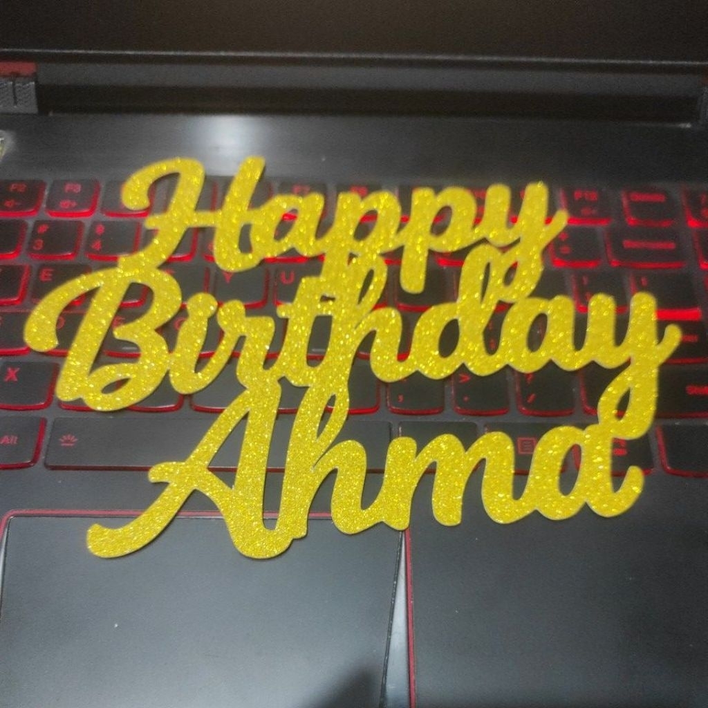 cake topper hiasan kue happy birthday ahma nenek mandarin grandmother gliter glitter gold silver