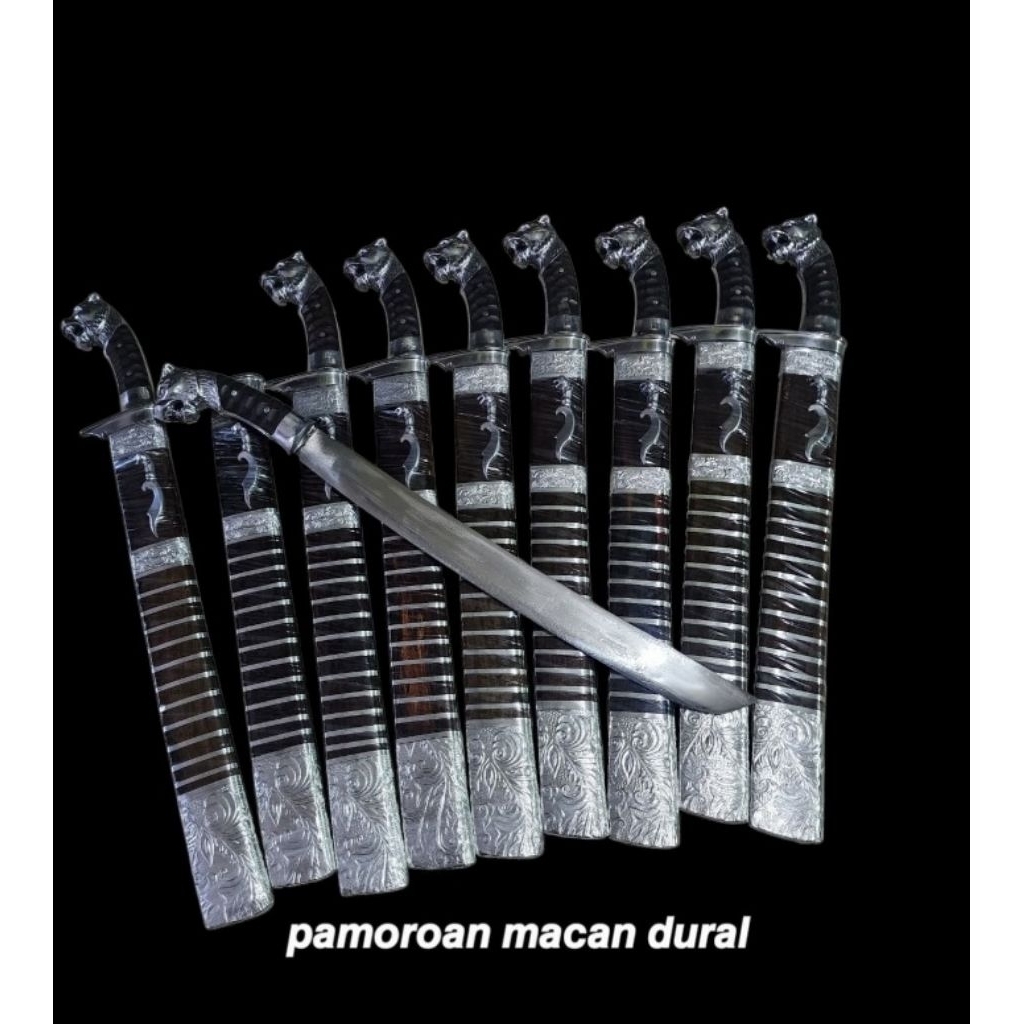 cibatu asli baja per 40cm potong kayu gagang duralium motif macan