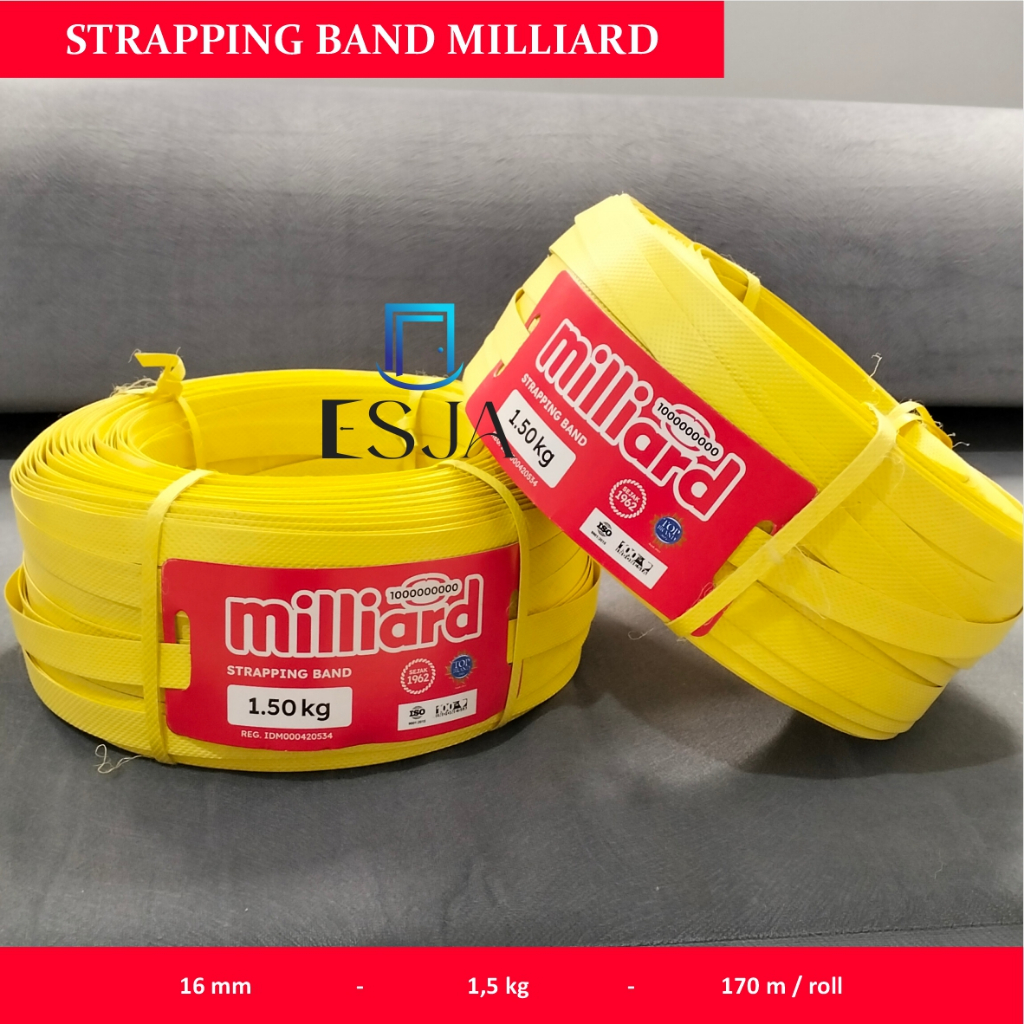 Milliard Strapping Band 16 mm Tali Bundling 170m per Roll Strapping Band Manual Warna Kuning Tali Pe