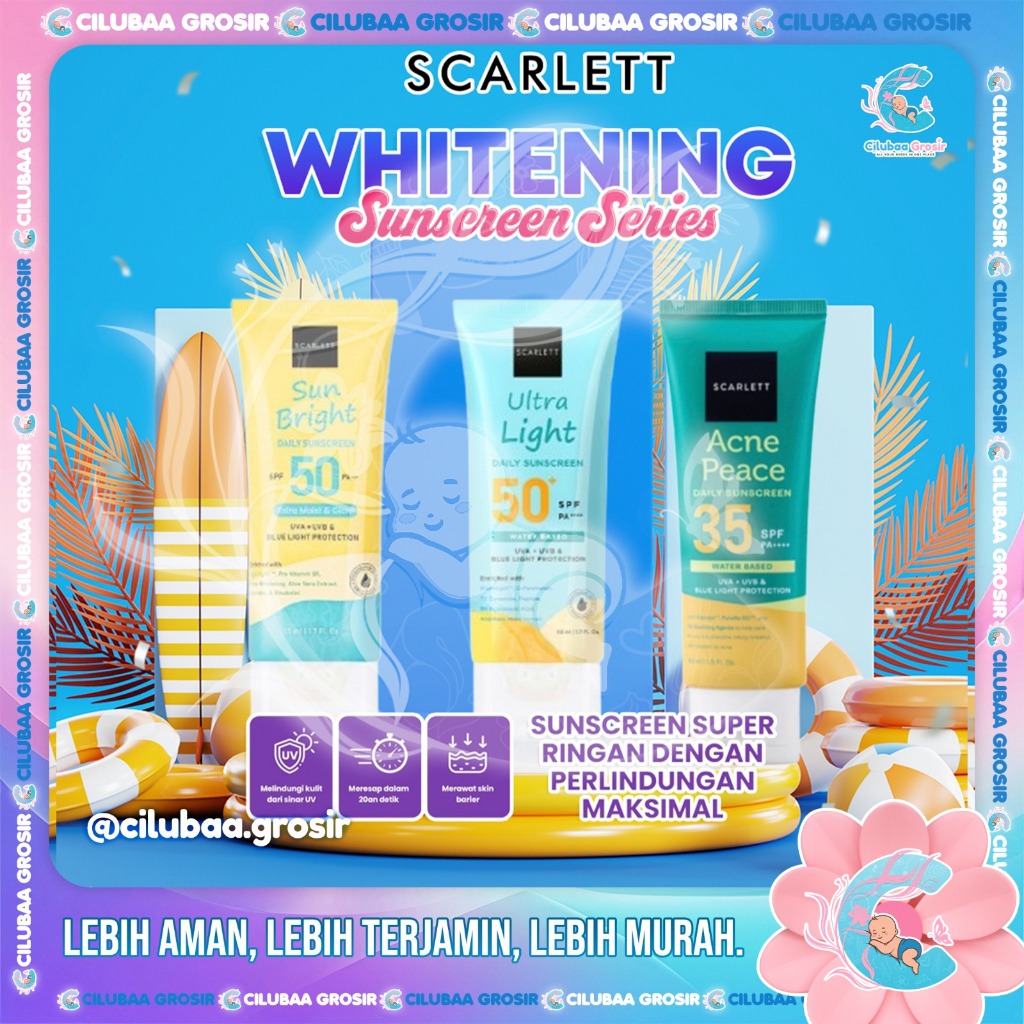 SCARLETT WHITENING Sunscreen Sun Bright Daily SPF 50PA++ || Ultra Light Daily Sunscreen SPF 50PA++ |