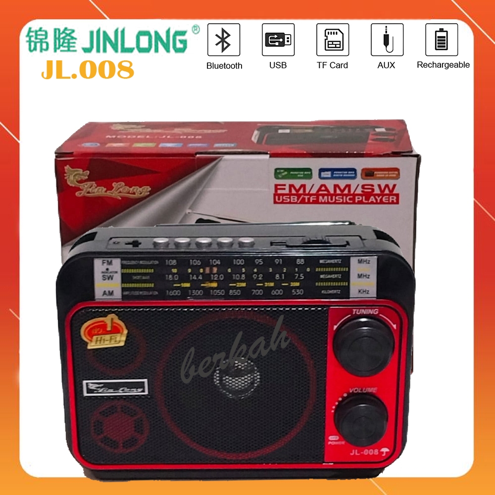 Radio Portable Jinlong JL-008 Putar Musik USB bluetooth memory Siaran FM/AM/SW...