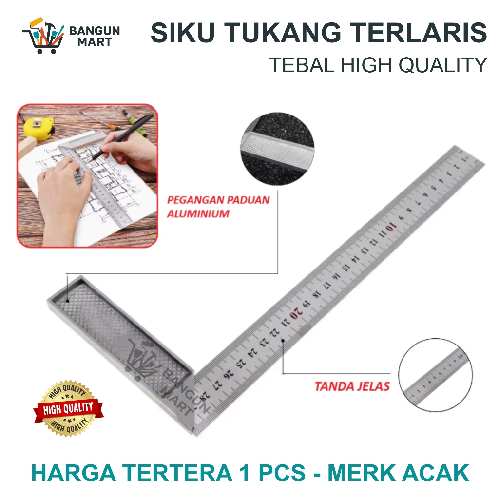 Siku Meter Tukang Rrt 10 inch 12 Inch Penggaris Besi Plat Ukur Sudut L Sikon Diamond 30 cm Anti Kara