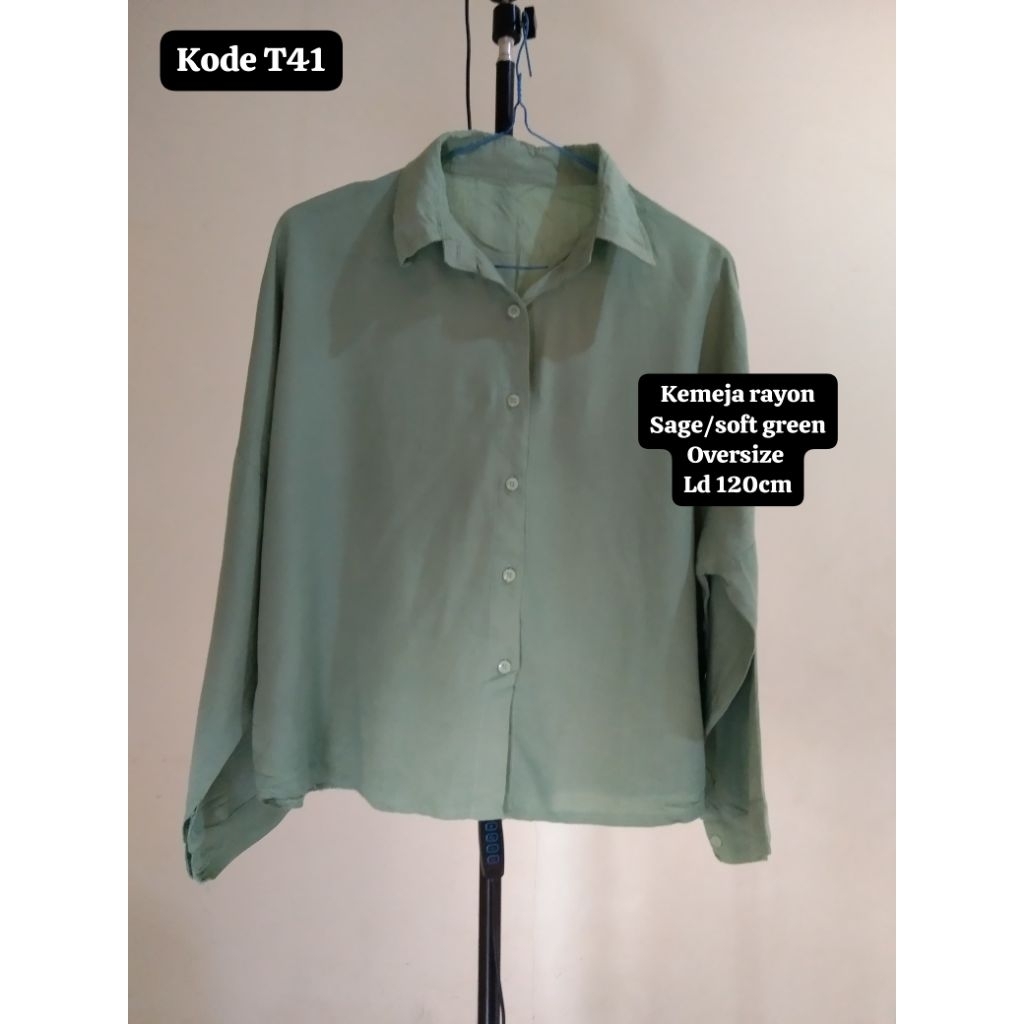 Kemeja rayon Sage// soft green// oversize// Ld 120cm