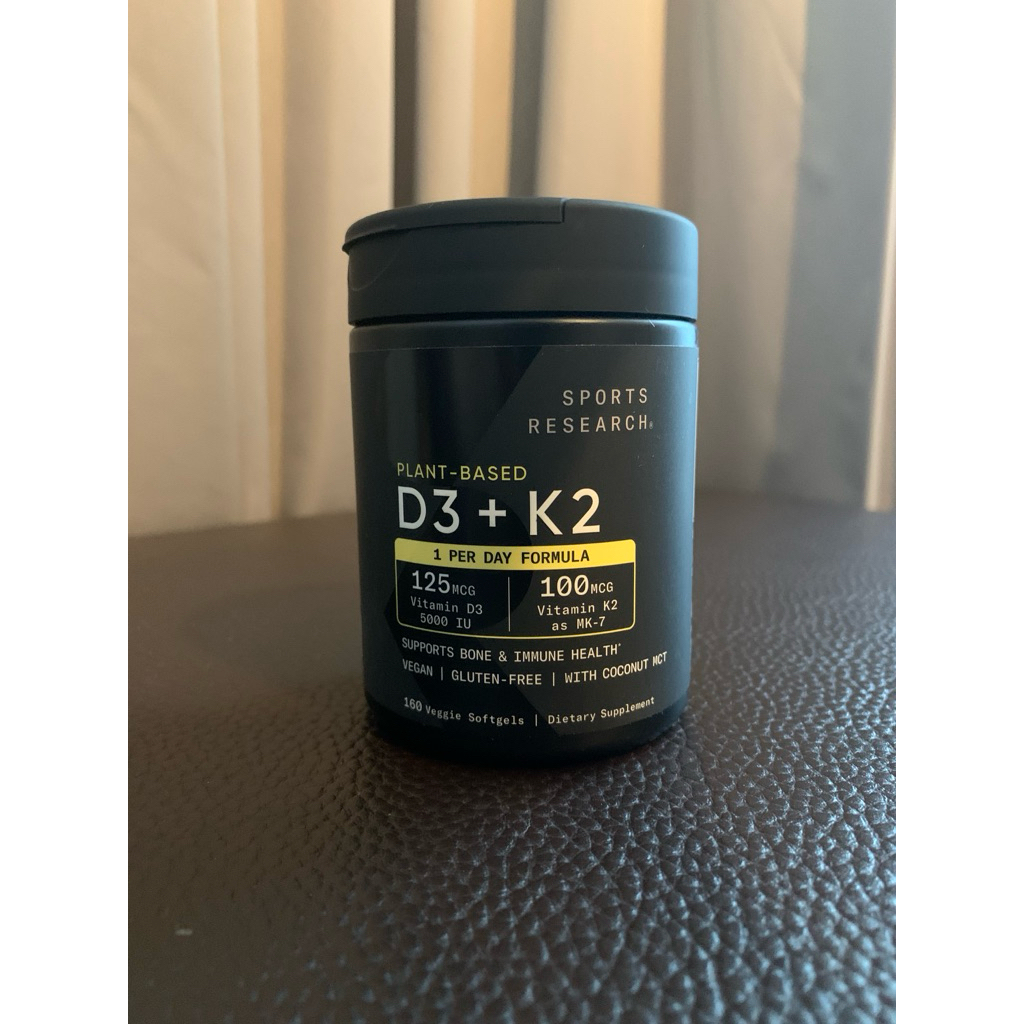 Sport Research Vitamin D3+K2, Plant Based, D3 5000iu+K2 100mcg, 160softgels