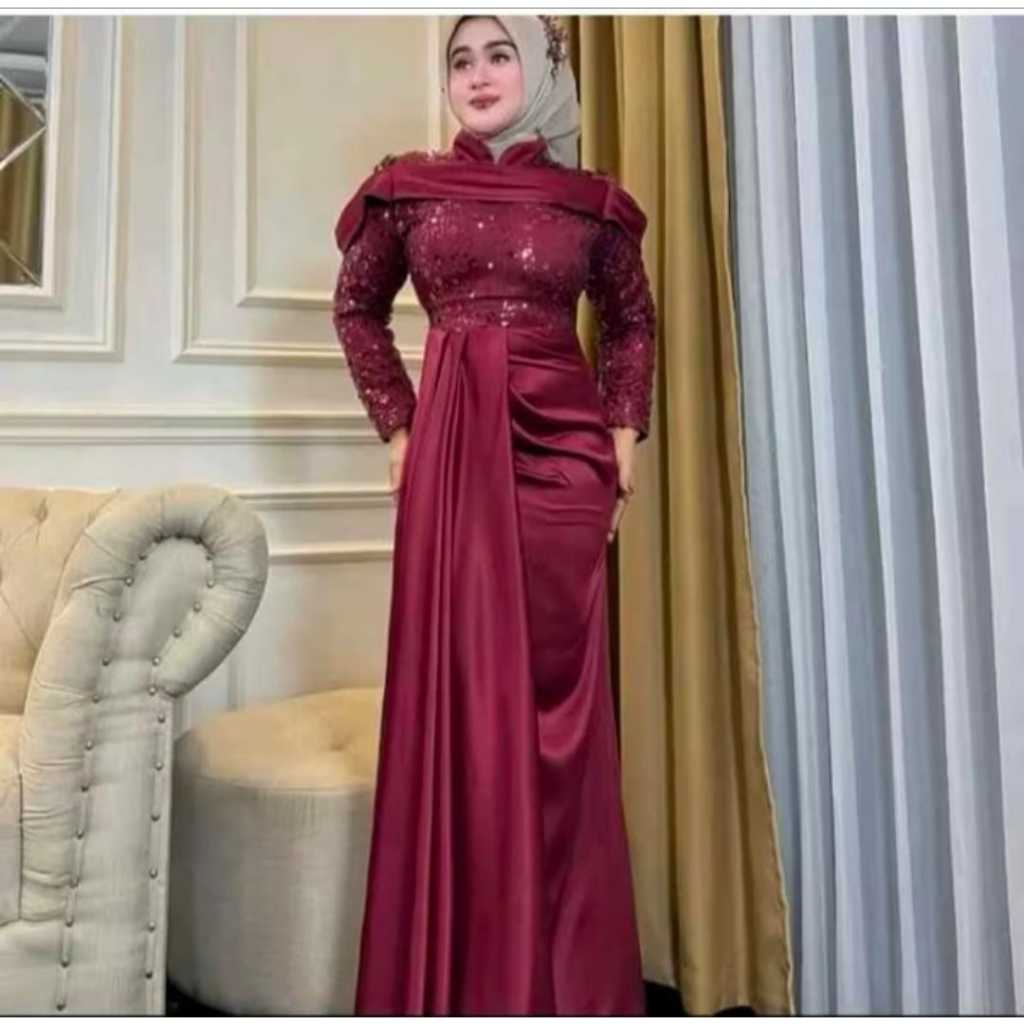 NINE OUTFIT  // Aura Dress Voll 2 Satin Mix Squin Premium // Baju Pesta Wanita Jumbo S M L XL XXL //