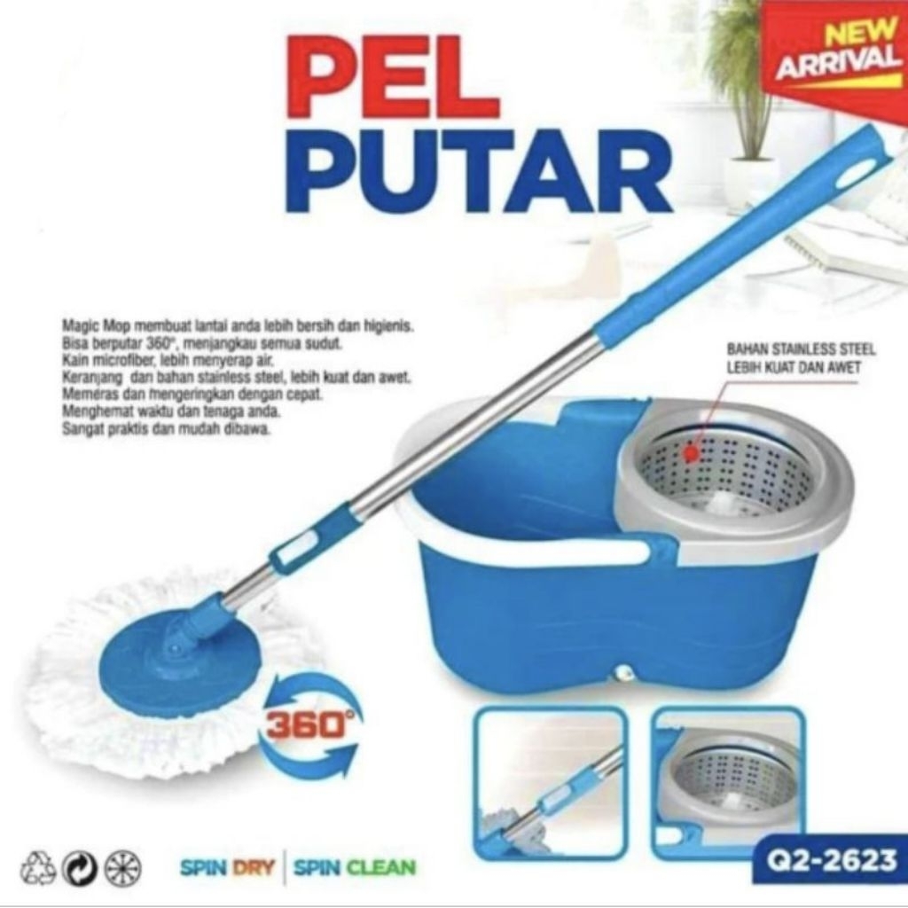 Believe Magic Mop Spin mop Q2 2613 2623 2633 Spiner Stainless steel Alat Pel Serbaguna Sodok