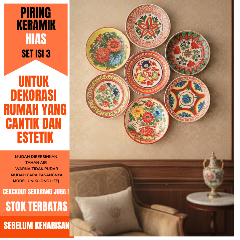 PIRING DEKORASI UNIK,KERAMIK HIAS PAJANGAN DINDING