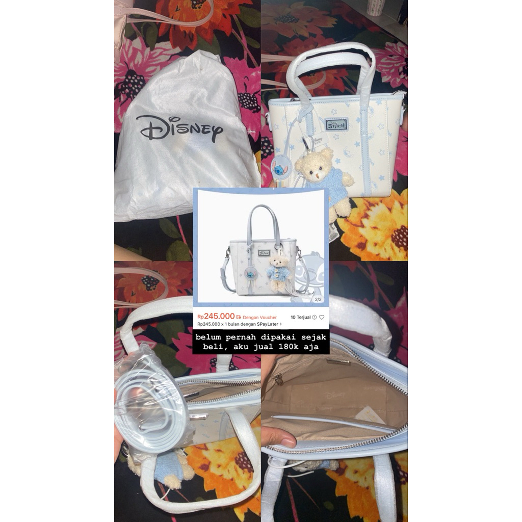 tas disney x stitch biru ori 100%