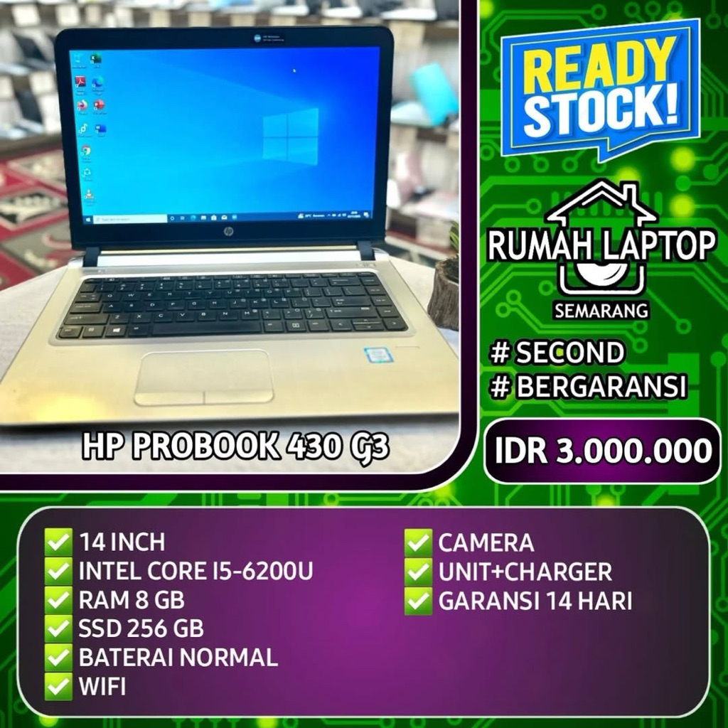 Laptop HP Probook 430 G3 (second). Intel Core i5-6200U. RAM 8 GB. SSD 256 GB