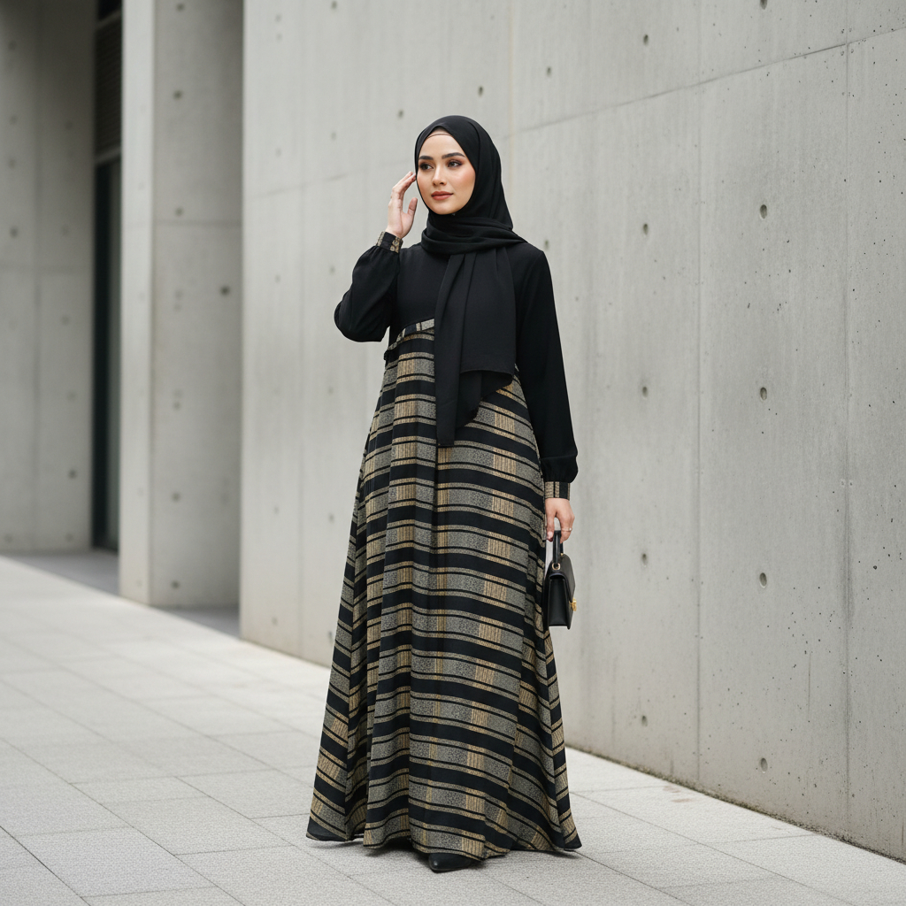 MALABIS - Alika Abaya Jetblack Premium – Gamis Abaya Motif | Bahan Aswan Adem | Busui Friendly | All