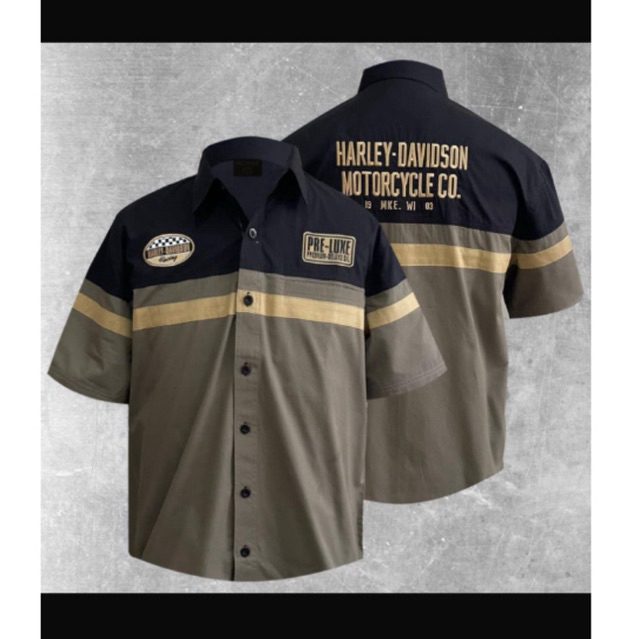 Kemeja Harley Davidson Black + coklat new Eropa