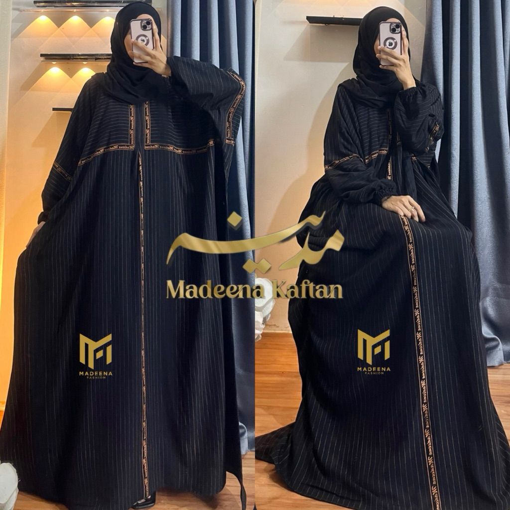 kaftan jumbo motif salur bahan rayon
