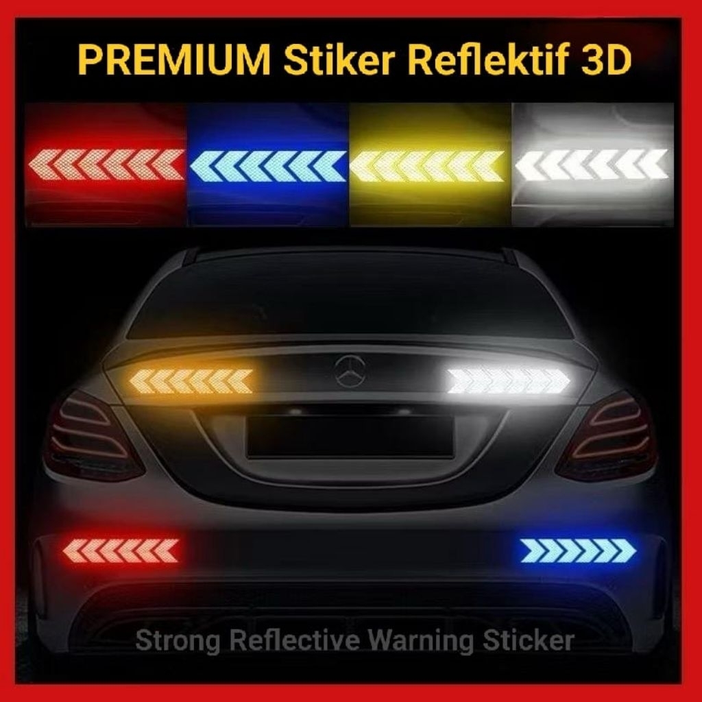 10pcs Stiker Reflektif Panah 3D PREMIUM Stiker Peringatan Mobil Dummy Side Marker Cahaya Tahan Air R