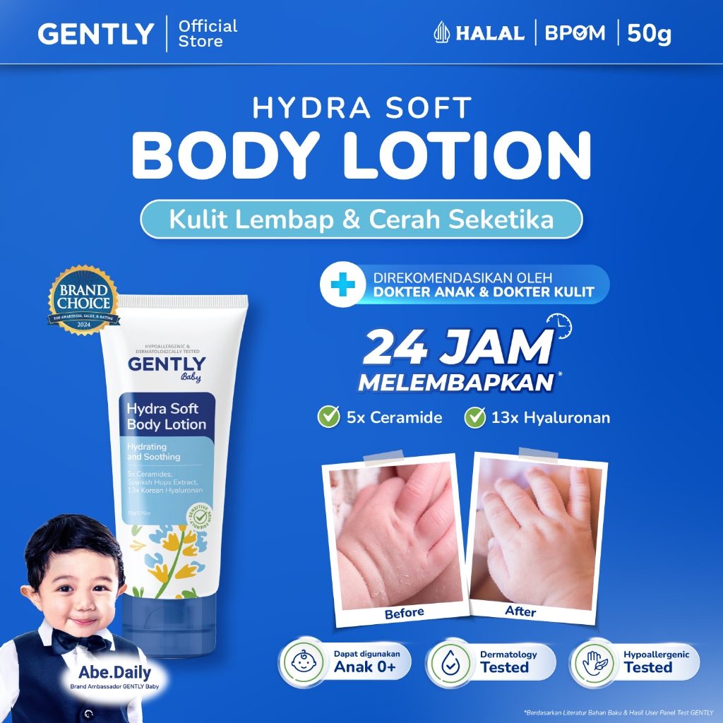 Hydra Soft Body Lotion 50gr | Body Lotion Moisturizer Bayi dan Anak | 5x Essential Ceramide + 13x Ko