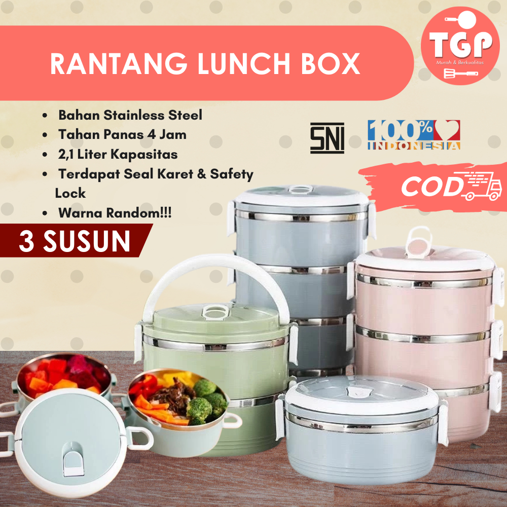 Rantang Stainless 2 dan 3 SUSUN tahan panas Lunch Box Set Rantang Susun Tempat Makanan lunch box sta