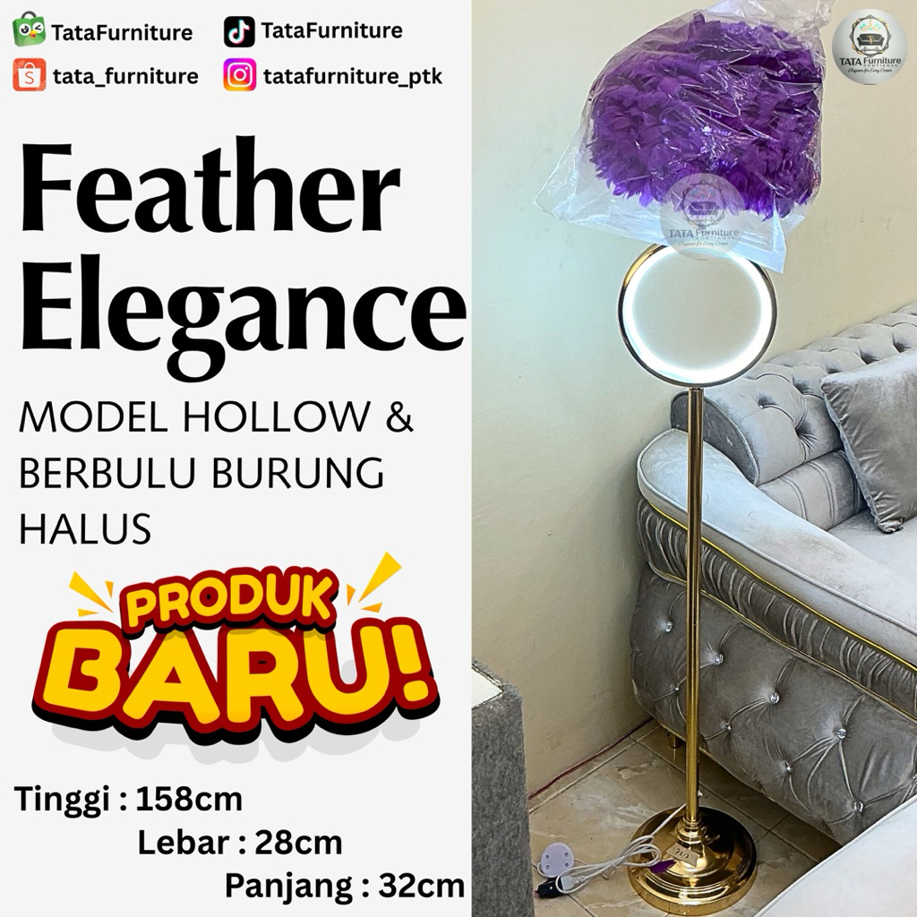Standing Lamp Hias Bulu Burung Hollow Gold | Lampu Hias Lantai Model Bulu Burung | Lampu Sudut Ruang
