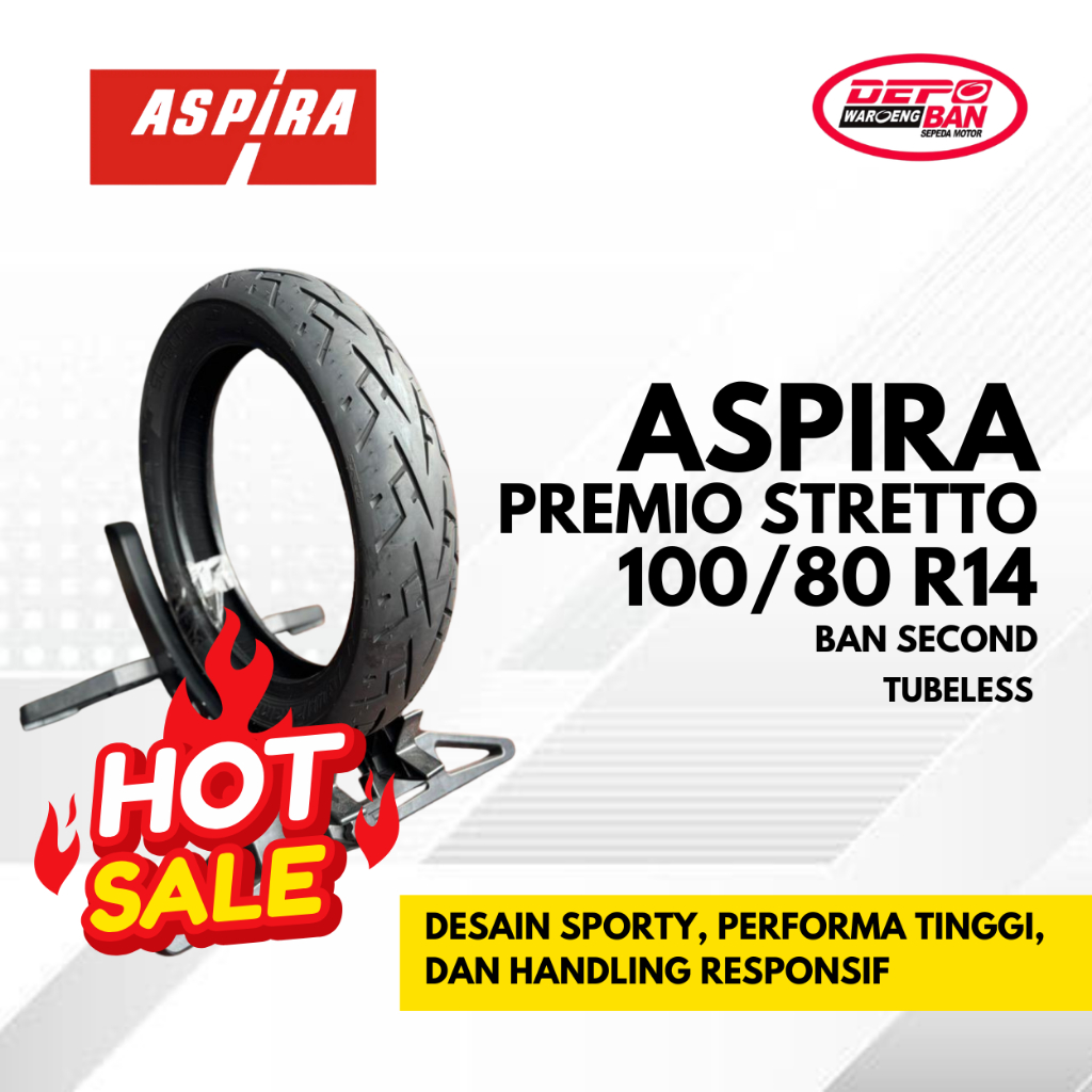 BAN OBRAL MERK ASPIRA PREMIO STRETTO TUBLESS UKURAN 100/80 R14 ORIGINAL SECOND