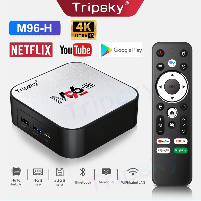 Tripsky M96-H Android Tv Box Android 11.0 OS Ram 4GB Rom 32GB 4K HD WIFI STB Smart Tv Box
