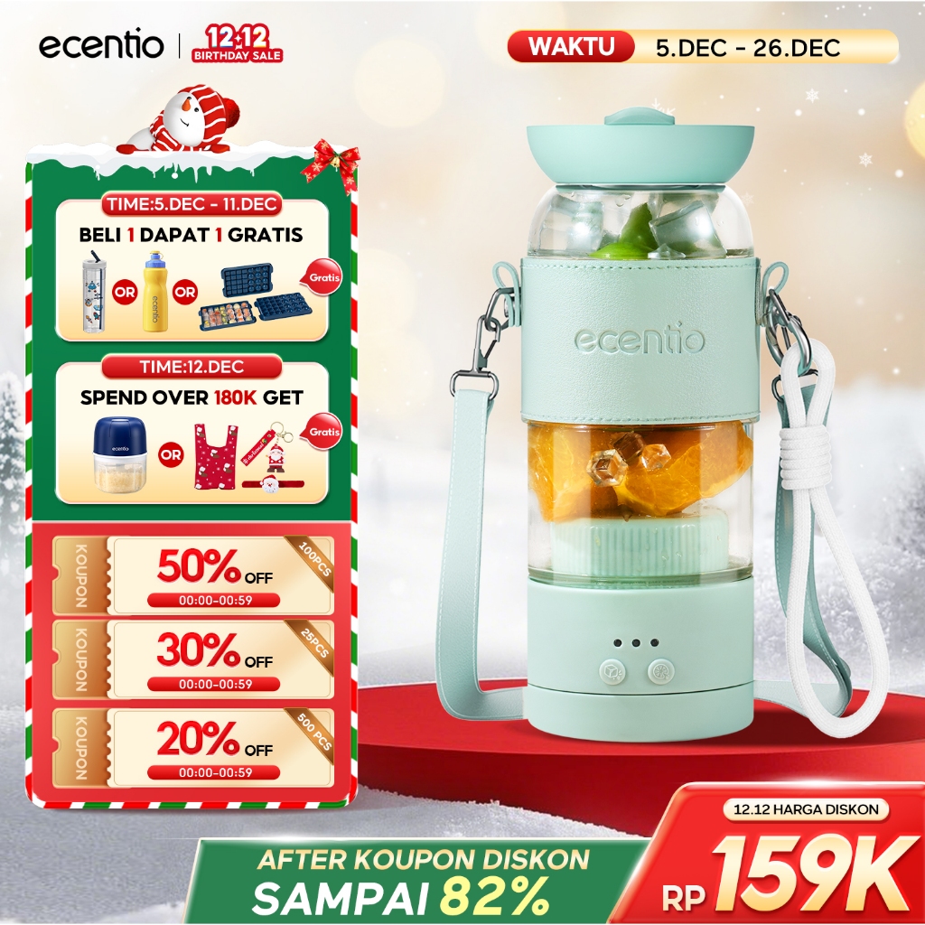 ecentio Juicer Portable Tali Bahu Fashion 18 Pisau Blender Portable 500ml Kaca Gelas Food Grade Taha