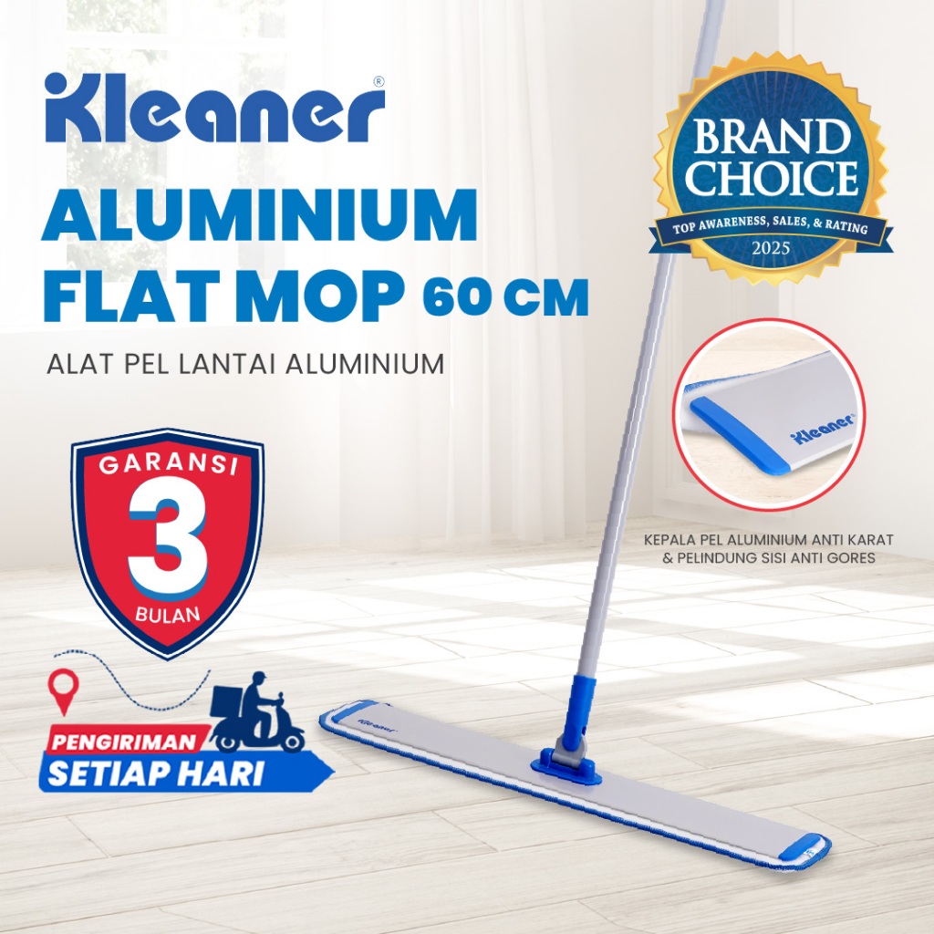 Kleaner Pel Lantai Alumunium Flat Mop 60 cm Microfiber Pembersih Lantai Anti Karat